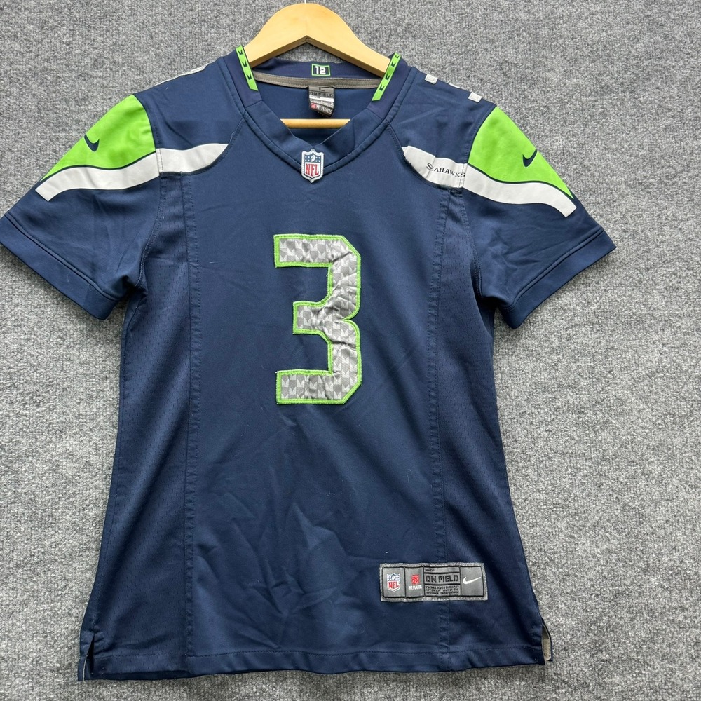 Nike Jersey Women's Size L Blue Russell Wilson‎ 3 Seattle Seahawks NFL On Field